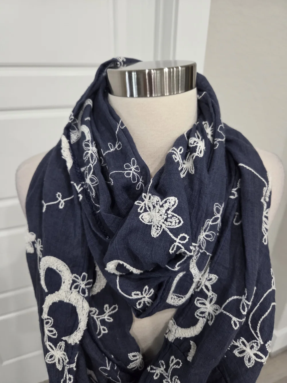 VAN HEUSEN Navy Floral Embroidered Infinity Scarf